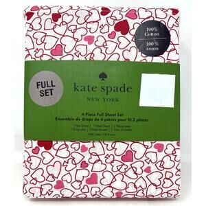 Kate Spade Heart Full Sheet Set 100% Cotton 4 Pcs *READ* Outline Hearts